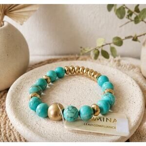 Pomina Turqouise Gold Beaded Stretch Bracelet New